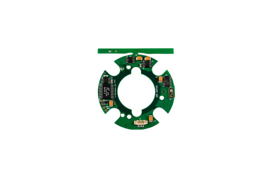 Green electronic circuit board on a white background