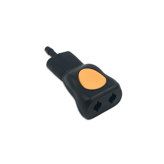 A black GE DINACLICK female receptacle for single air hoses with an orange center.