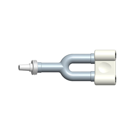 A medical Y-adapter with one single male neonatal safe release and dual female neonatal safe NIBP cuff adapters.
