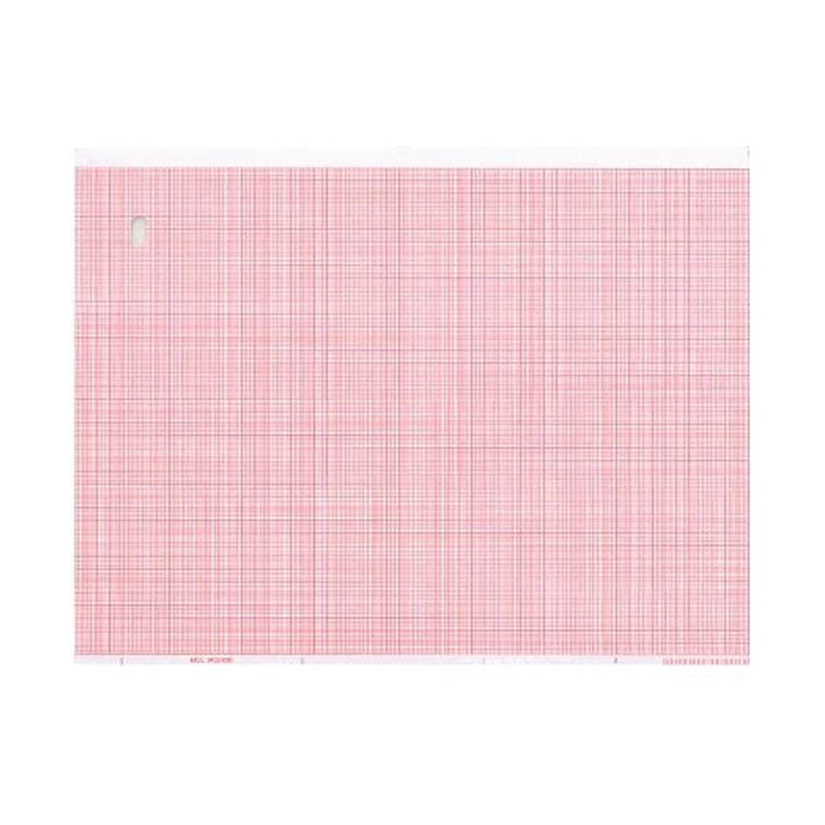 Pink checkered paper with a white border on a white background