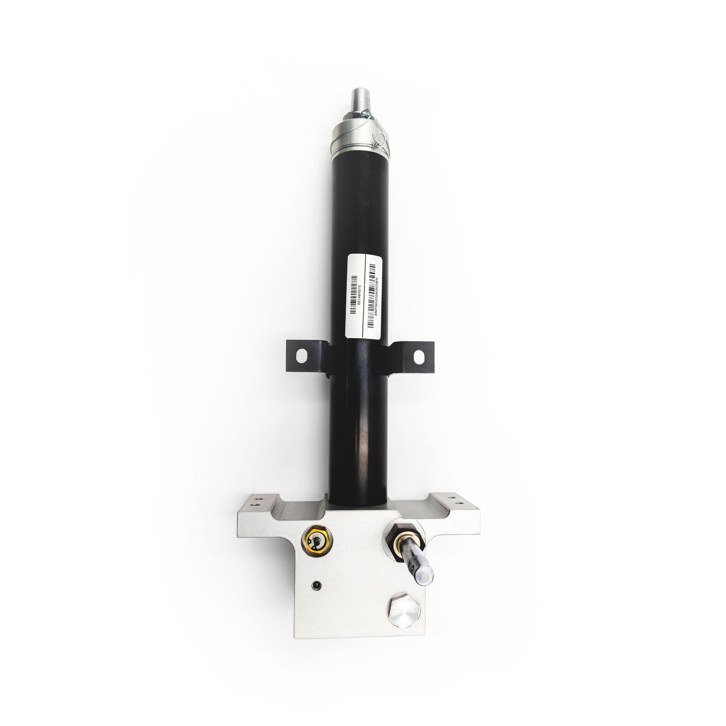 This is an image of a Hillrom compatible head hydraulic cylinder, predominantly black in color, with a metallic base and mounting bracket.