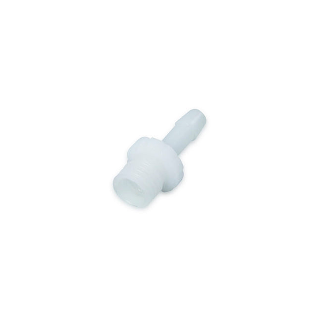 A single clear male screw/plastic compatible BP connector designed for cuffs.