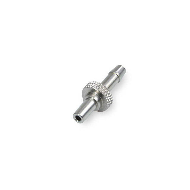 A silver-colored male slip luer connector for medical equipment.