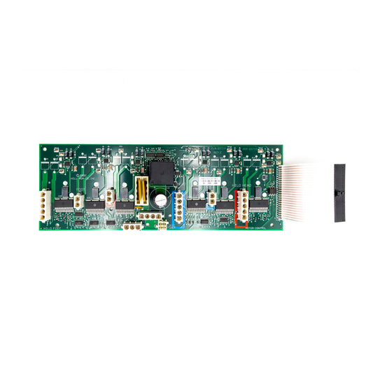 A motor control board, primarily green with various electronic components and connectors.
