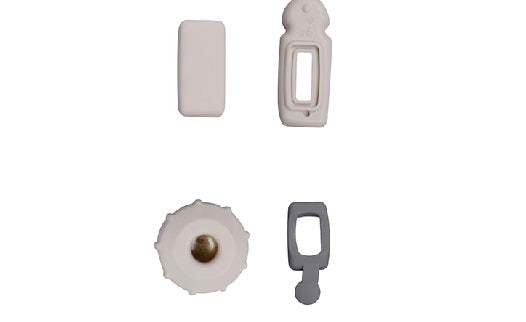 Set of various white and gray door handles on a white background