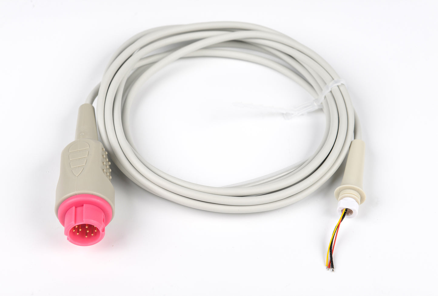 Medical cable with pink connector on a white background