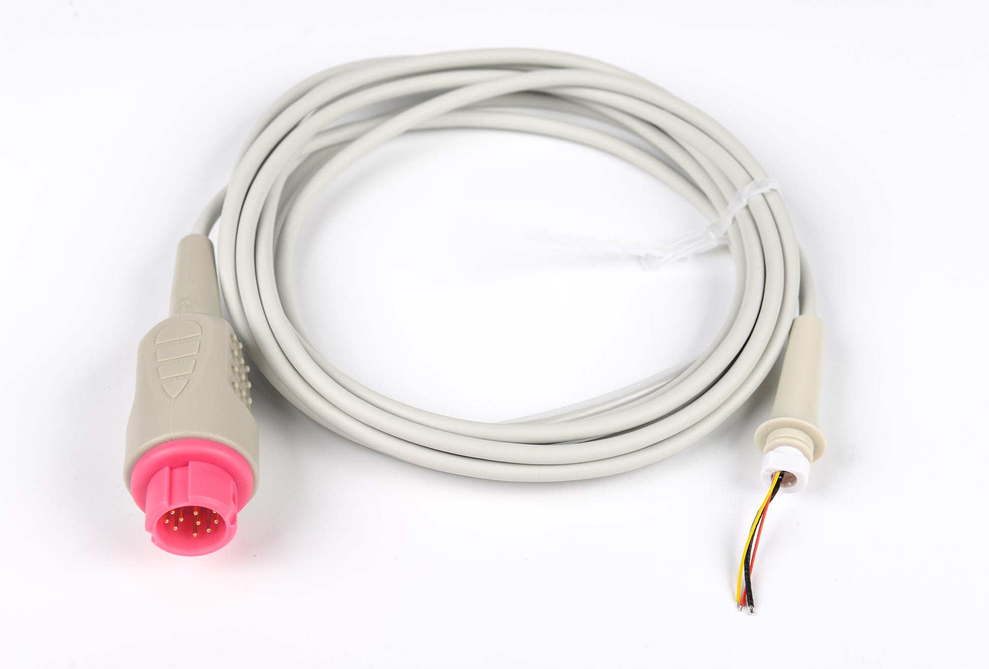 Medical cable with pink connector on a white background