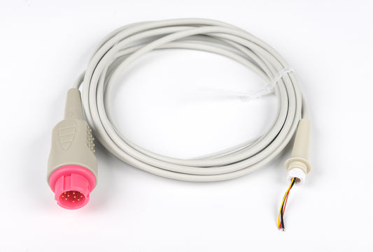 Medical cable with pink connector on a white background