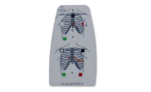 Electrode pad with chest diagram and lead labels on a white background