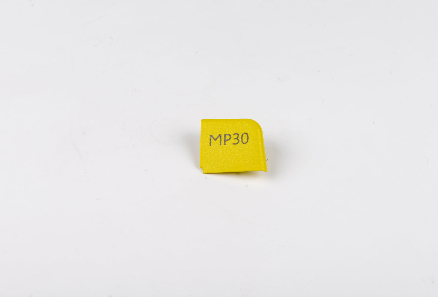 Yellow MP30 label on a white background