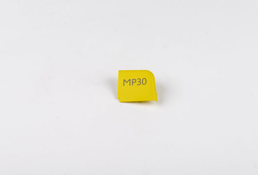 Yellow MP30 label on a white background