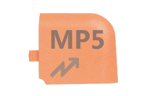 Orange MP5 clip on a white background
