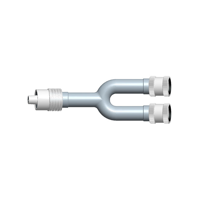 A silver-colored Philips NIBP Y-adapter, with a single male luer on one end and dual female threaded connectors on the other.