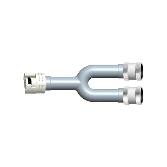 A silver-colored Philips NIBP Y-adapter with a single male twist lock on one end and dual female threaded connectors on the other.