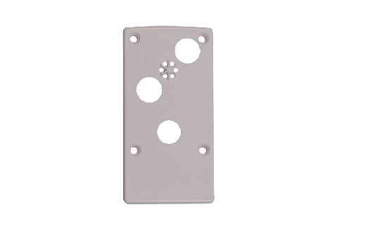 Metallic rectangular plate with circular holes on a white background