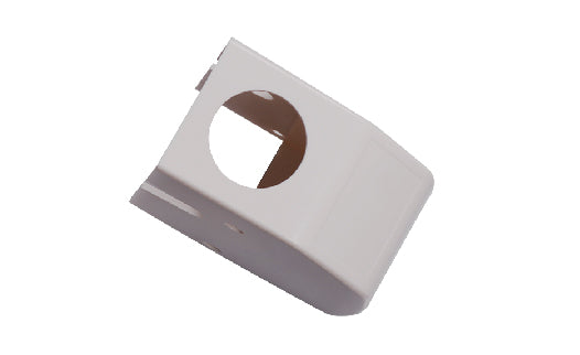 White plastic component with a circular cutout on a white background