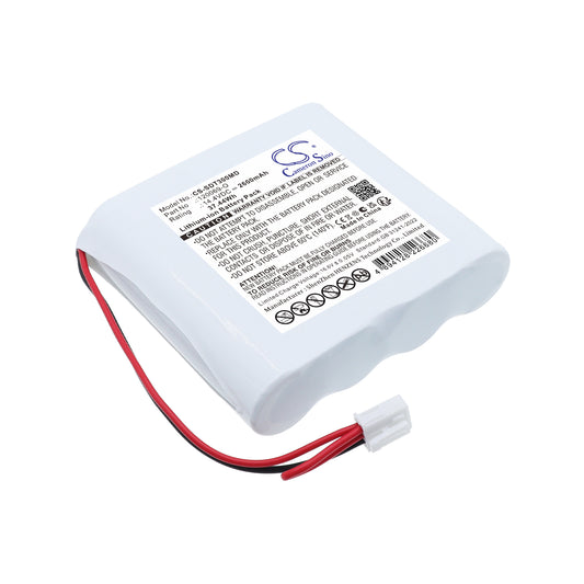 White battery pack with red and black cables on a white background