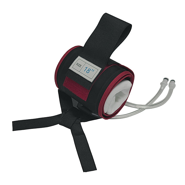 A red and black Stryker tourniquet cuff with a digital display showing the size '18'.