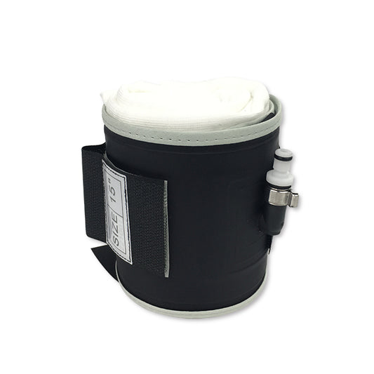 A black and gray reusable tourniquet cuff with a single port and a white bladder, designed for compatibility with Zimmer tourniquet systems.