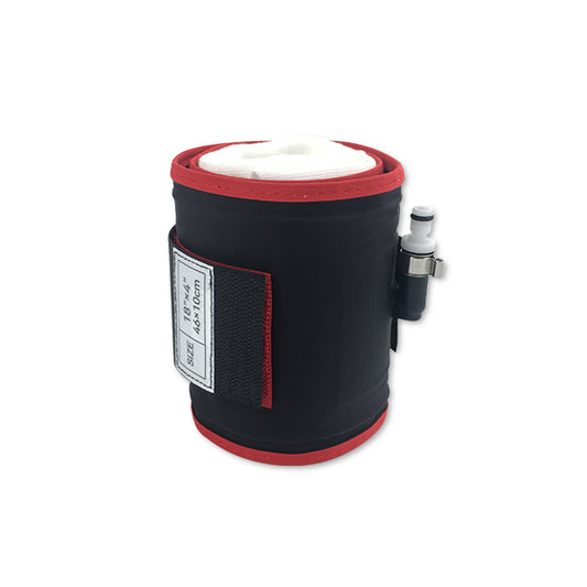 A black and red reusable tourniquet cuff with a white single port and bladder, designed for Zimmer tourniquet systems.