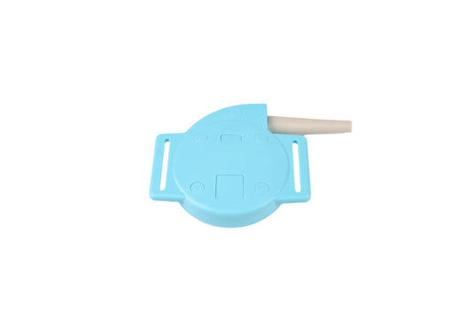 Blue ice cream mold with a white handle on a white background