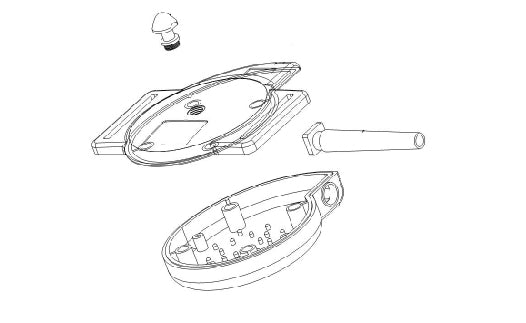 Technical drawing of a boat with parts labeled on a white background