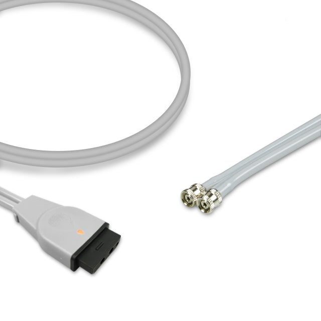 A gray double tube air hose with dual female screw connectors for use with GE Healthcare NIBP systems.
