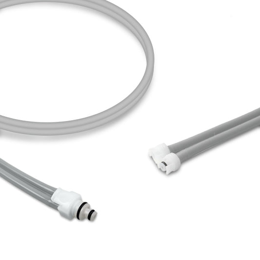 A gray double tube replacement NIBP Air Hose with mated submin connectors for medical equipment.