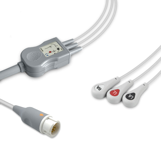 A compatible Philips One-Piece ECG Cable with a 3-lead snap, displayed against a white background.