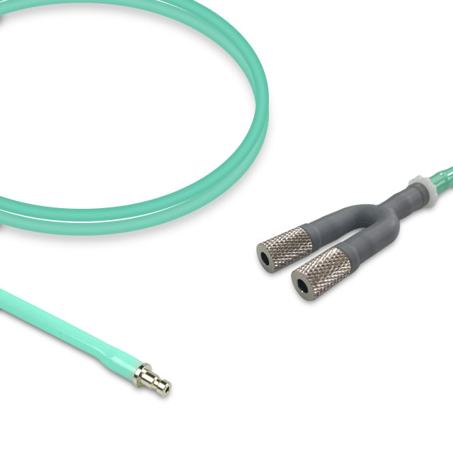 A green single tube neonate air hose with reusable connectors compatible with Spacelabs NIBP Air Hose 714-0019-12.