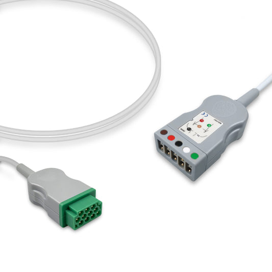 A white ECG trunk cable with a green and grey connector, compatible with Marquette ECG systems.