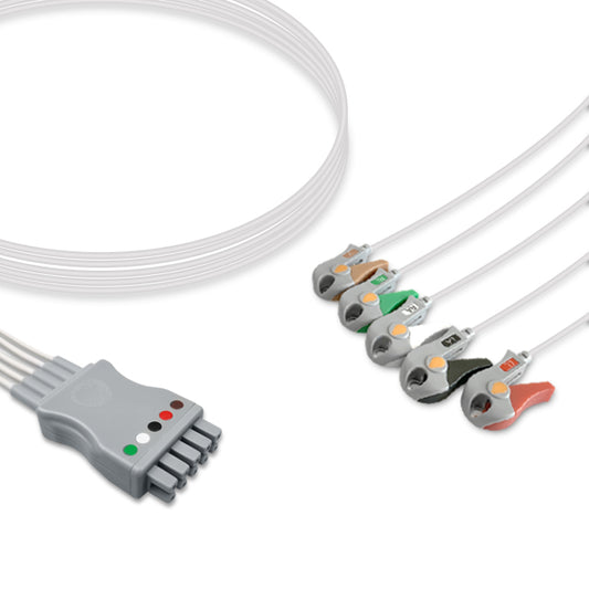 A set of gray ECG (electrocardiogram) leads with a multi-lead wire and grabber connector.