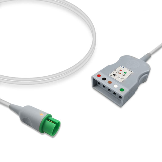 A gray Spacelabs ECG trunk cable with a round distal end and a dual keyed proximal connector.