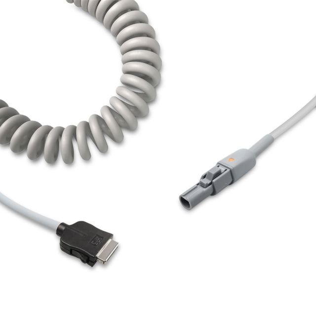 A grey, coiled data interface cable with aReusable connector for a CAM14 module.