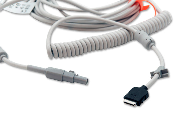 A beige, coiled data interface cable with a USB connector on one end and a module connector on the other, against a white background.