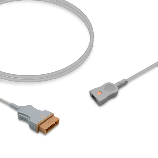 A gray temperature adapter cable with a connector on one end and a socket on the other, designed for use with GE Healthcare equipment.