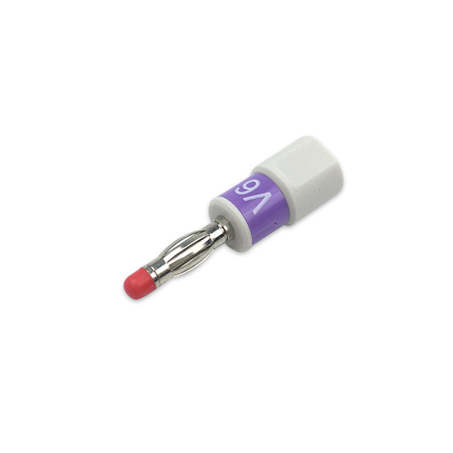 A GE Universal Electrode Adapter with a white body, purple detailing, and a red tip.