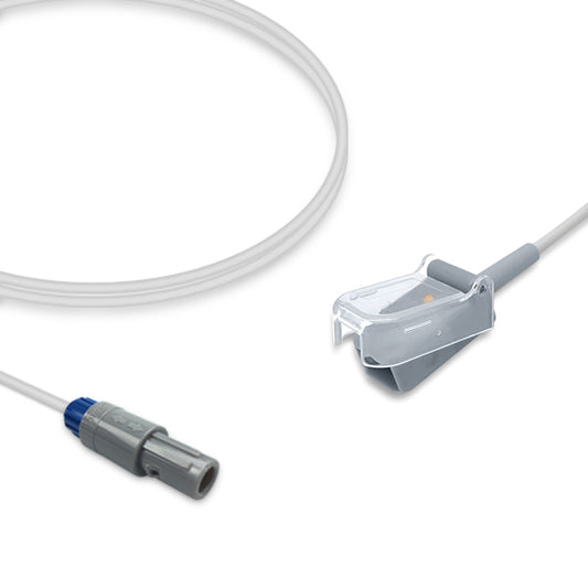 An SpO2 adapter cable with a gray TPU jacket, featuring a 6-pin lemo connector at the distal end and a 9-pin D-Sub connector at the proximal end.