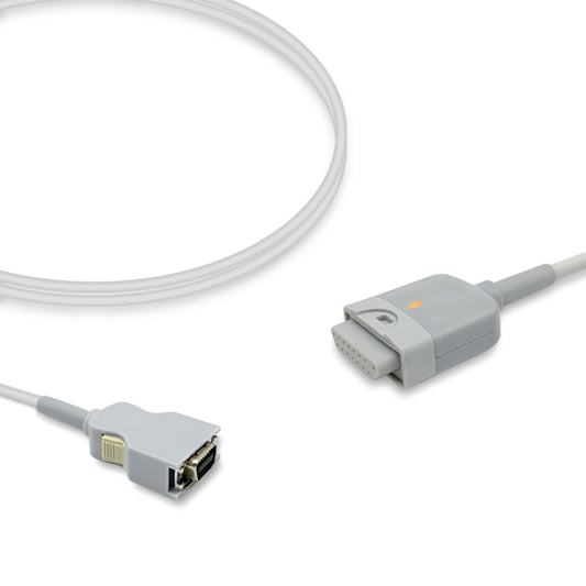 A white Masimo SpO2 adapter cable with a 14-pin connector on one end and an M-LNCS connector on the other, against a white background.