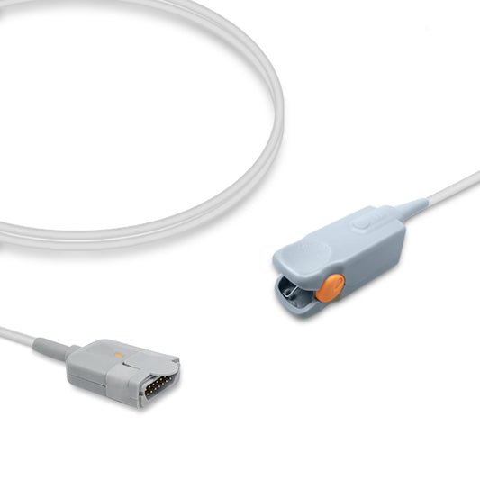 A Masimo SpO2 sensor with a pediatric finger clip and M-LNCS connector, predominantly gray and white in color.