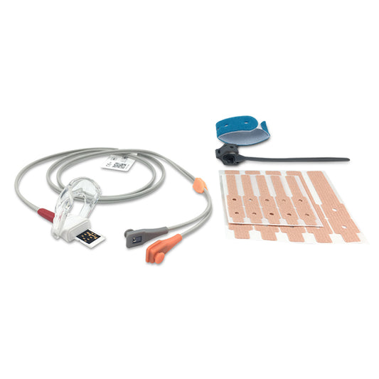 A Masimo SpO2 sensor with RD SET Y-I configuration, including a white cable, distal and proximal connectors, and a sensor pad.