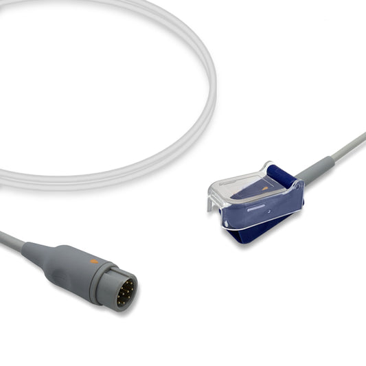 A compatible Mindray SpO2 adapter cable with a gray color scheme, featuring an 8-pin angled connector on the distal end and a 9-pin D-Sub connector on the proximal end.