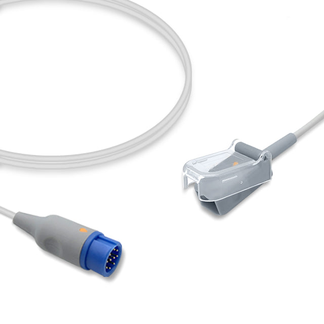 An SpO2 adapter cable with a grey body and a blue connector, compatible with Mindray and Nellcor sensors.