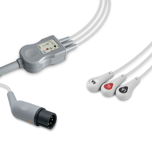 A five-lead ECG (electrocardiogram) cable with a central connector and four separate cables, three with red, one with black, color markings.